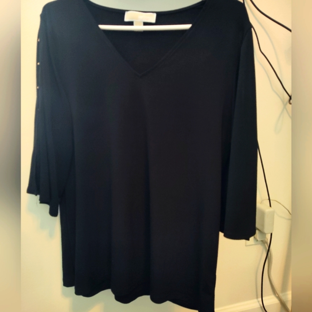 Michael Kors Black Long Sleeve V-Neck Top Large